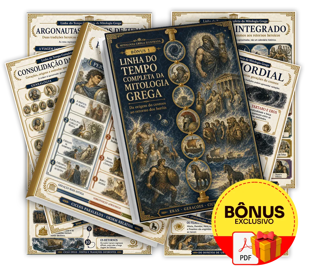 Mockup do bônus 1 — Linha do Tempo Completa da Mitologia Grega