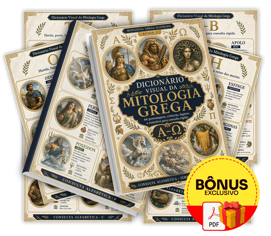 Mockup do bônus 2 — Dicionário Visual da Mitologia Grega